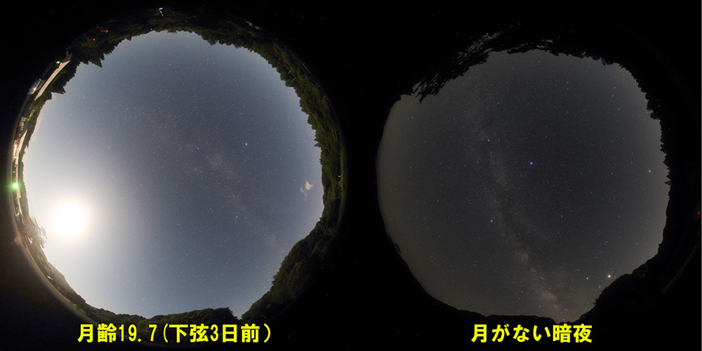 月の有無による星空の写り方の違い。|
福岡県東峰村小石原。|
8mmF4 ISO3200 60秒相当（-7EV)